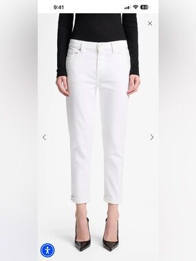 7 For All Mankind Josefina White Boyfriend Luxe Vintage Button-Fly Jeans